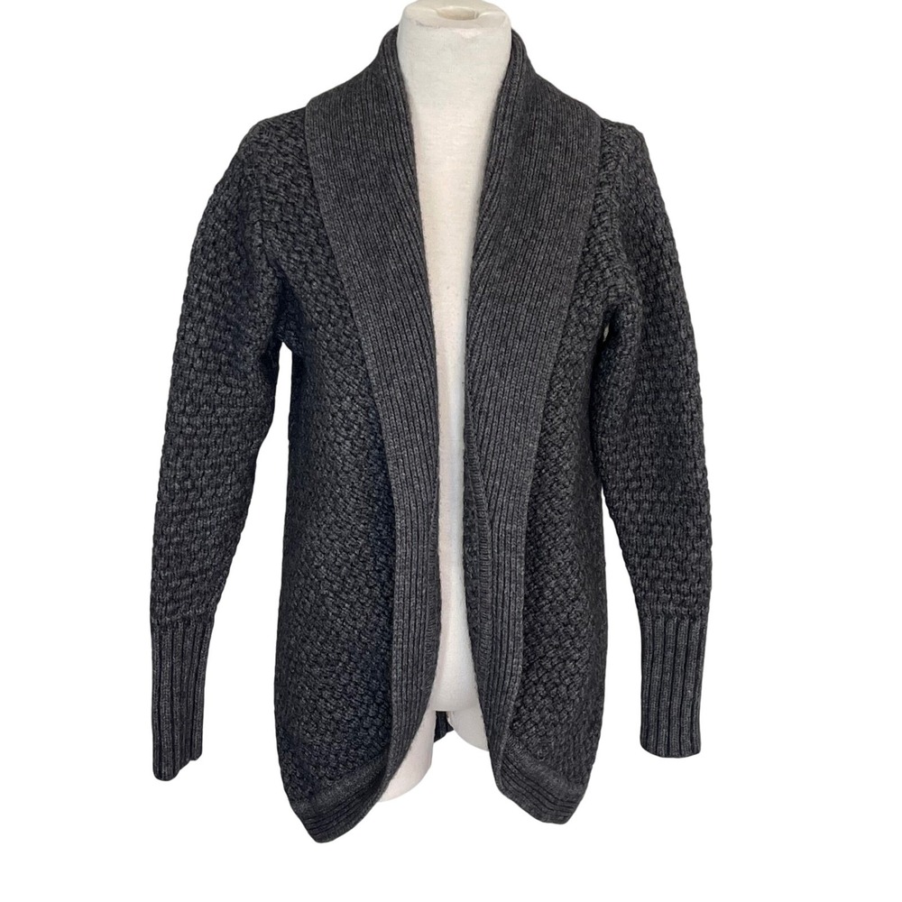 Athleta Women's Medium Charcoal Gray Wool Yak Hair Shawl Collar Cardigan Sweater